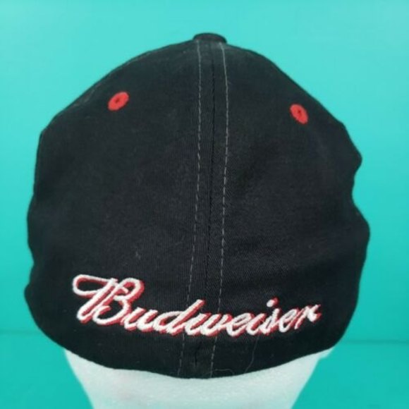 Vintage L XL Fitted Logo Athletic Bud Racing Black with Red White Stripe Hat/Cap - Picture 4 of 10